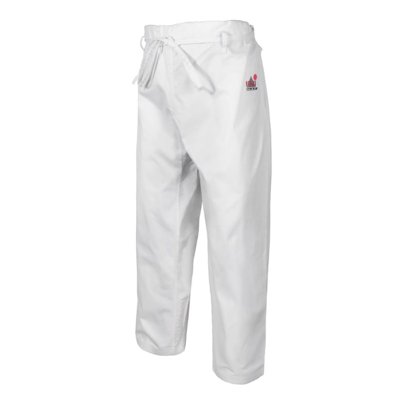 Spodnie do karate Kyokushin FUJIMAE – przód i bok stroju treningowego